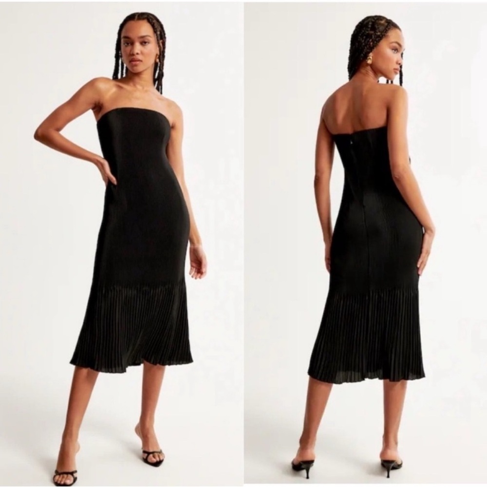 Abercrombie A&F Giselle Pleat Black Midi Dress